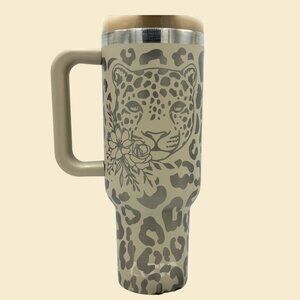 CUSTOM LASER ENGRAVED RTIC 40oz ROAD TRIP TUMBLER - LEOPARD